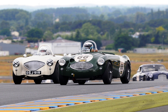 The JD Classics 1955 Austin Healey 100S won both Race 1 and 2 in Plateau (Group) 3