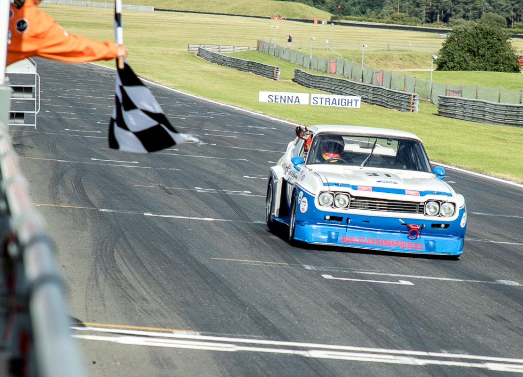 A lights to flag lead victroy for the JD Classics Ford Cologne Capri of Chris Ward