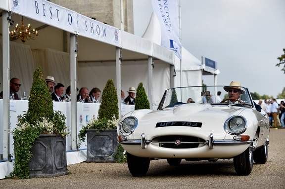 The 1961 Jaguar E-Type is presented to the judges at this year's Salon Prive