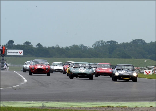 The 34 car strong field storm away from the grid in  Snetterton's famous 3-Hour Race