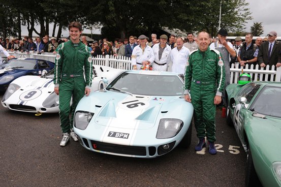 Drivers Alex Buncombe and Andy Wallace pose next to the JD Classics Ford GT40