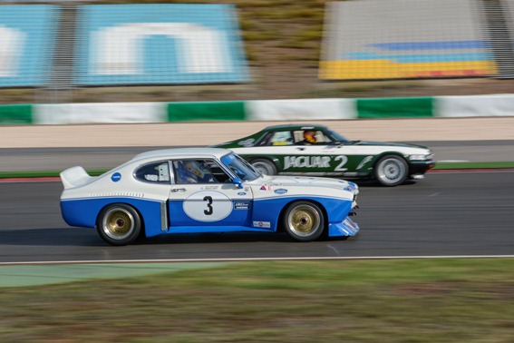 The JD XJS and Cologne Capri dominating the Historic Touring Car Challenge Race