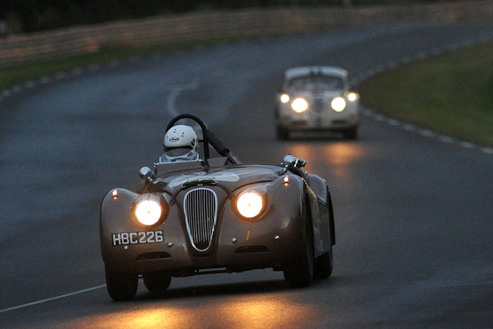 The ex-Roy Salvadori XK120 takes on the Le Mans circuit in the dark