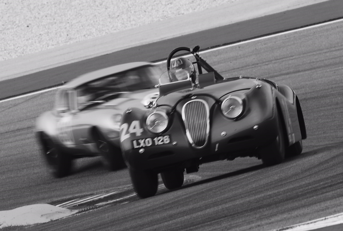 The Ecurie Ecosse XK120 of Steve and Josh Ward ran well to qualify in 18th place for the MRL 50s Sports Car race.