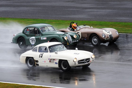 The Jaguar C-Type of John Young and Chris Ward powered through the field and tricky conditions to acheive a well-deserved victory in the Woodcote Trophy race