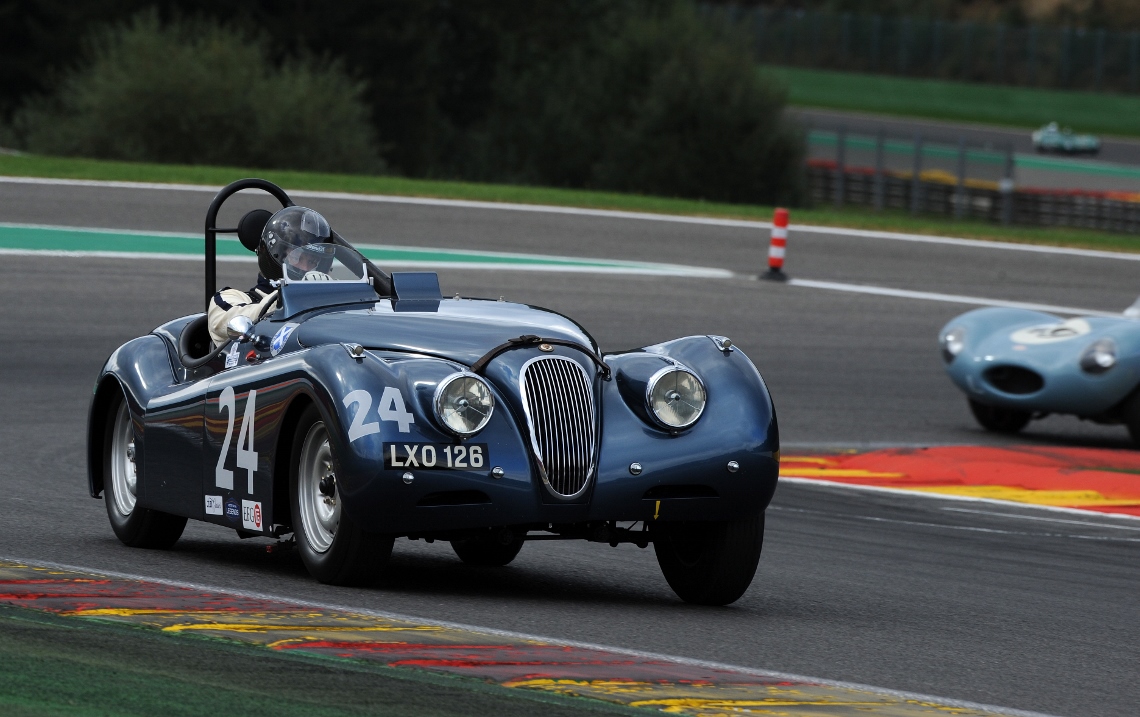 The Ecurie Eccosse Jaguar XK120 of father son pairing Steve and Josh Ward enjoyed its first competitive outing on the gruelling Spa Francorchamps circuit